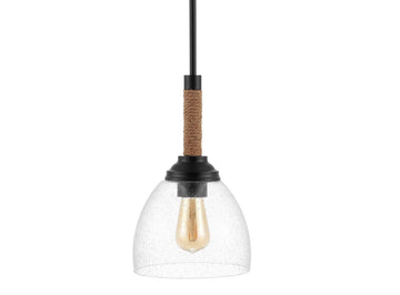Alys 7.63" Adjustable Rope Wrap Modern Rustic Iron/Glass LED Pendant - JONATHAN Y